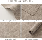 Romanstile Vinyl Placemats Set of 8-12 X 18 Inch - Heat Resistant Place Mats 100% Waterproof Oilproof Wipeable Reversible Faux Leather Table Mats for Kitchen/Dining/Party/Outdoor, Khaki