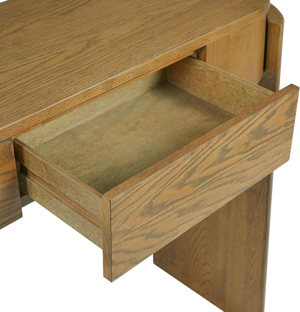 55" Sofa Table with Oval Top and 2 Drawers, Entryway Console Table with Fluted Design for Hallway,Foyer,Entry and Living Room (Fully Assembled-Pine Wood)