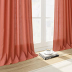 Coral Linen Curtains 84 Inch Length 2 Panels Set Back Tab Rod Pocket Light - Image 6