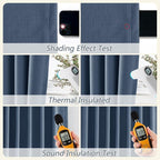 Denim Blue 100% Blackout Linen Curtains 120 Inch Length 2 Panels Set - Image 5