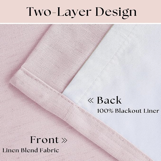 Light Pink 63 Inch Length Blackout Pinch Pleated Linen Curtains - Image 4