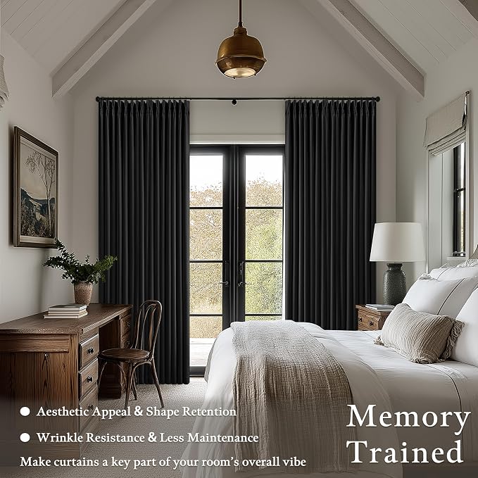 Black 96 Inch Pinch Pleated 100% Blackout Curtains - Image 4