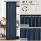Navy Blue Linen Blackout Pinch Pleated Double Layer Curtains 90 Inches Long | - Image 4