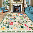 PLHXFR Area Rug 10x12 Living Room: Floral Washable Boho Soft Carpet Green | by PLHXFRSoftAreaRugs