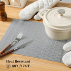 Leetaltree Lunar Grey Placemats Set of 4 - Heat Resistant Non-Slip Place mats for Dining Table, Washable Durable PVC Vinyl Woven Table Mats（Lunar Grey, 4）