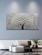 Yika Art - 24x48 Inch 3D White Flower Painting Abstract Textured Knife Platte Acrylic on Canvas 3D Flowers Tree Painting Ready to Hang