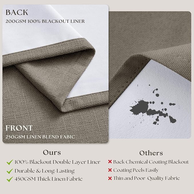 Taupe Grey Pleated Linen Blackout 80 Inch Curtains - Image 6