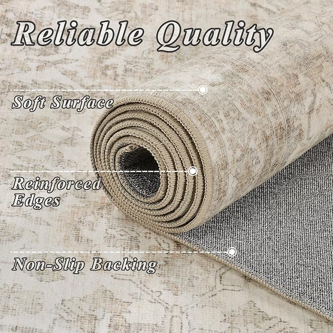 Schweek 2x6 Beige Runner Rug Washable Non Slip Neutral Runners - Image 5