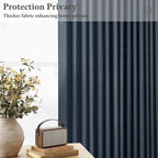 96 Inches Pinch Pleated Semi Sheer Memory Shaped Navy Thick Linen Curtains | - Image 6