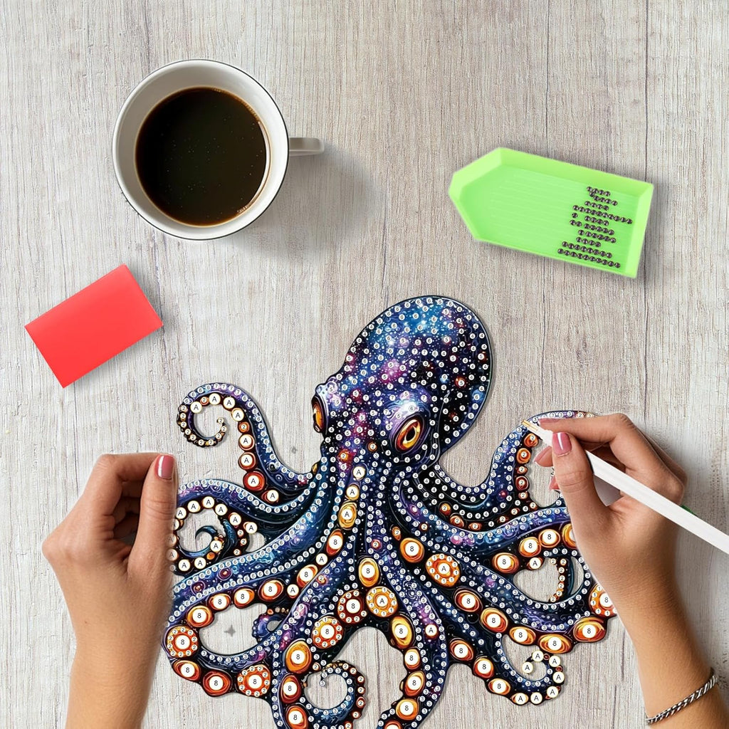 SENQAO Octopus Diamond Art Hanging Kit for Adult, Special Shaped Rhinestone, Double Sided DIY Acrylic Diamond Art Painting Window Pendants Home Garden Wall Hanging Kits Hanging Ornament