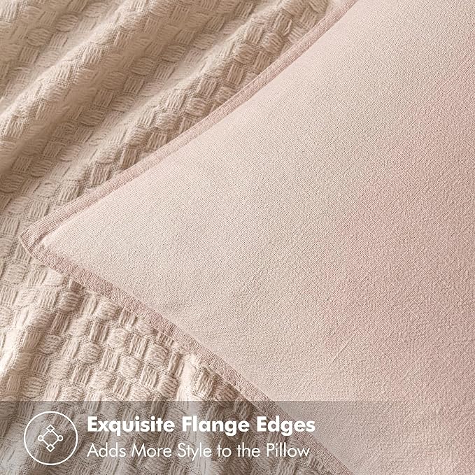 MIULEE Decorative Linen Euro Sham Pillow Covers 26x26 Light Pink | Boho - Image 2