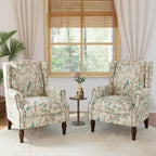 Lumibee Wingback Accent Chair, 2 Set High Back Floral Armchairs in Fabric,Comfy Upholstered Reading Single Sofa Chairs with Solid Wood Legs for Living Room,Bedroom,Office-Bird