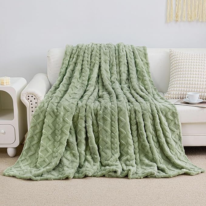 Aganear Fleece Throw Blanket for Bed Couch 90"x90" Sage Green | Lightweight - Image 5