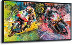JEAWA Framed Canvas Wall Art - Large Abstract Painting Decor, Motorcycle Racing Color Graffiti Pictures, Modern Art Prints for Bedroom Living Room Bathroom Home Decoration, 29x58 IN