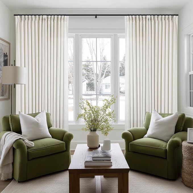 Natural Extra Wide Pinch Pleat 100 x 108 Inch Linen Curtains | Cream Ivory by Twodrapes