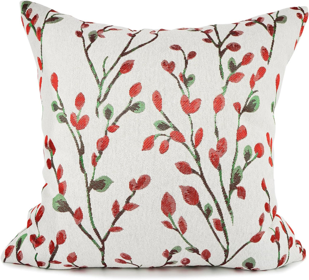 YOUR SMILE Christmas Red Classical Embroidery Jacquard Teal Leaf Pattern Square Decorative Throw Pillow Case Cushion Cover 18 x 18 inch