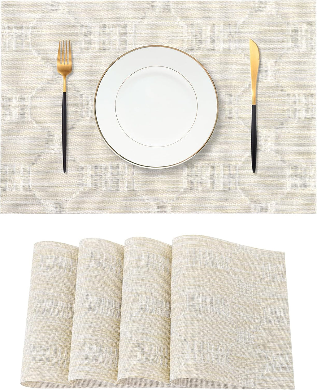 Leetaltree Wheat Placemats Set of 4 - Heat Resistant Non-Slip Place mats for Dining Table, Washable Durable PVC Vinyl Woven Table Mats（Wheat, 4）
