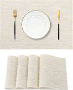 Leetaltree Wheat Placemats Set of 4 - Heat Resistant Non-Slip Place mats for Dining Table, Washable Durable PVC Vinyl Woven Table Mats（Wheat, 4）