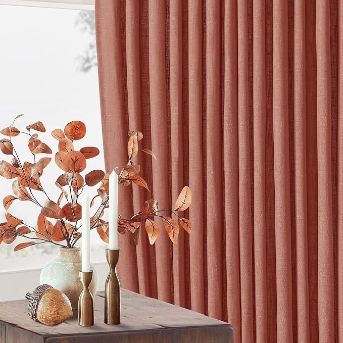 Extra Long Terracotta Pleated Linen Curtains 120 Inches Long Firebrick | Light - Image 6