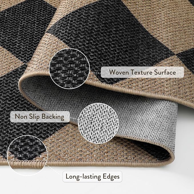 Lahome Checkered Easy Jute Outdoor Runner Rug, 2x6 Kitchen Rugs Washable | - Image 5