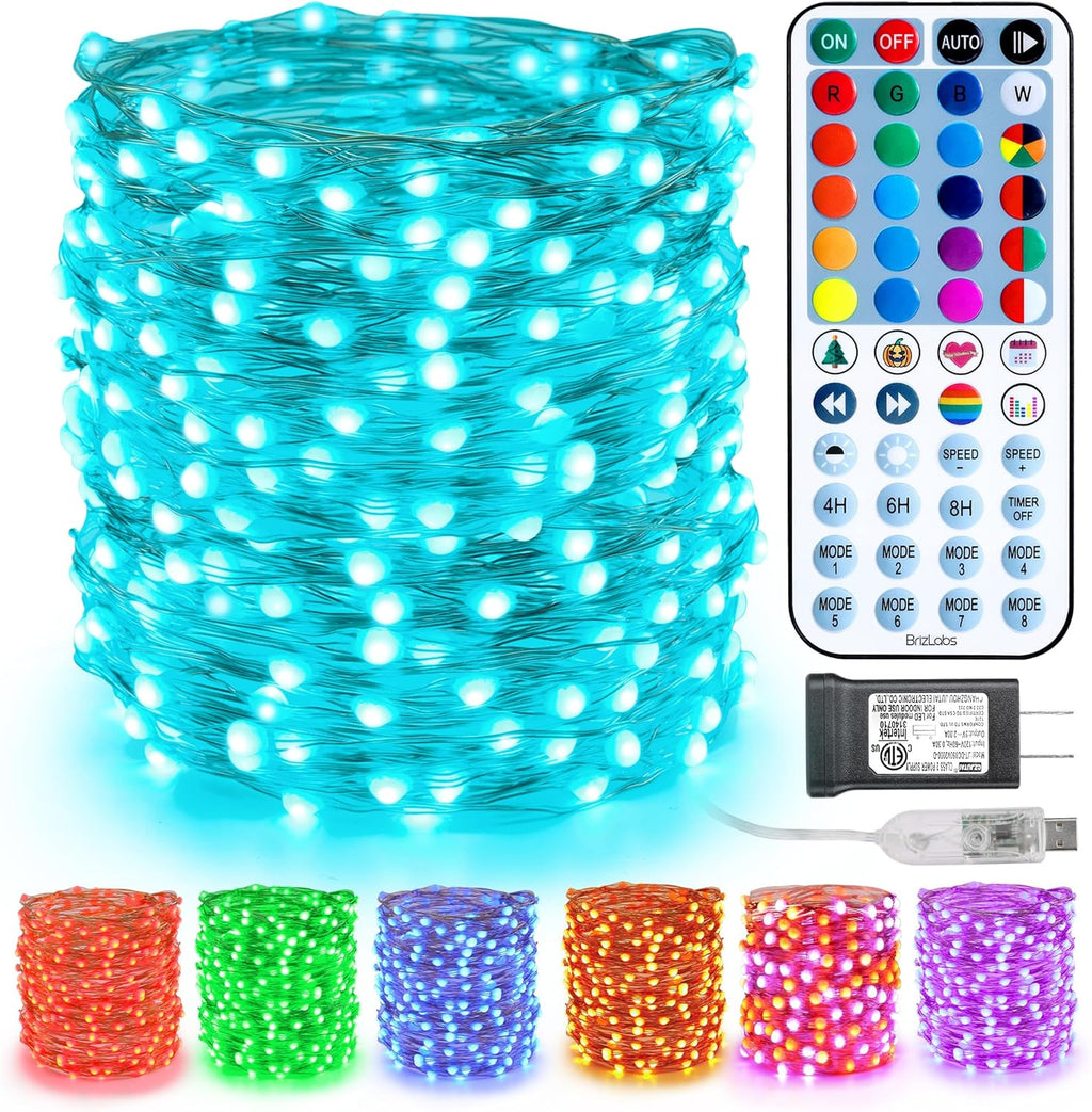 BrizLabs Color Changing Fairy Lights, 66ft 200 LED Rainbow Christmas Fairy Lights with Remote, RGB Xmas Tree Light with Timer, Dimmable Twinkle Light Music Sync for Indoor Xmas Halloween Easter Party
