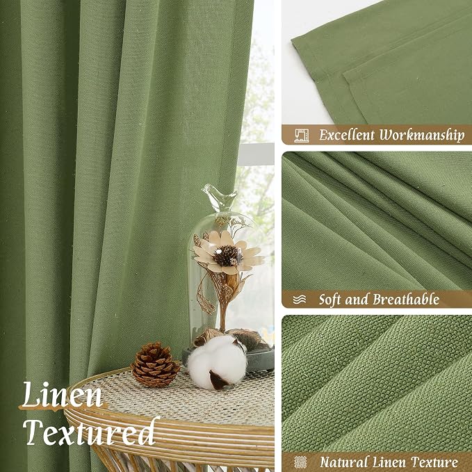 72 inch Length Green Semi Sheer Linen Curtains - Image 7