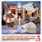 BlueWish 6FT Christmas Decorations Outdoor, Pre-Lit Lighted Xmas Decor with Removable Decorative Bow, Lighted Post Christmas Decoration with Waterproof Lights Cold White for Outdoor and Indoor