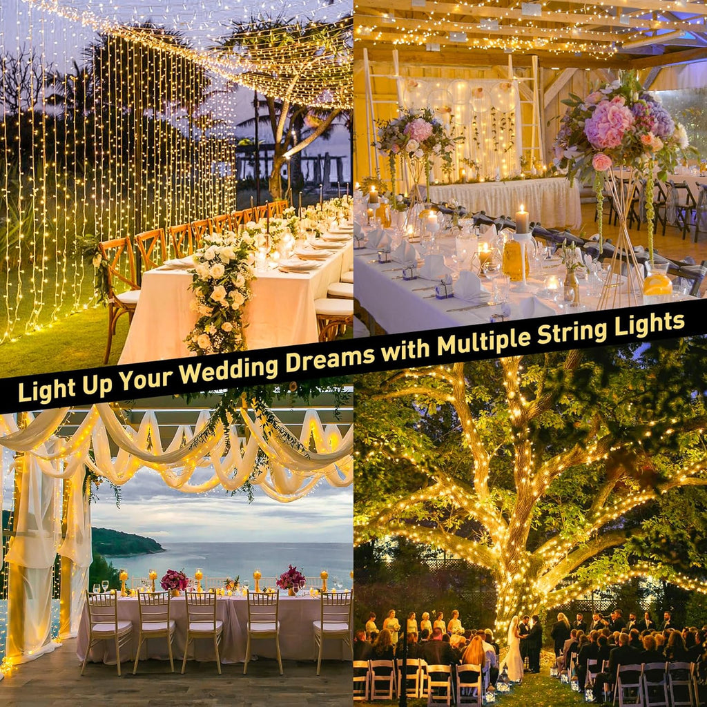 JMEXSUSS 800 LED Christmas Lights Outdoor Indoor String Lights with 8 Modes Warm White Plug in for Patio Garden Tree Wedding Party Yard Spring Decoration
