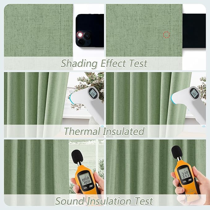 Light Sage 100% Blackout Linen Curtains 120 Inch Length 2 Panels Set - Image 5