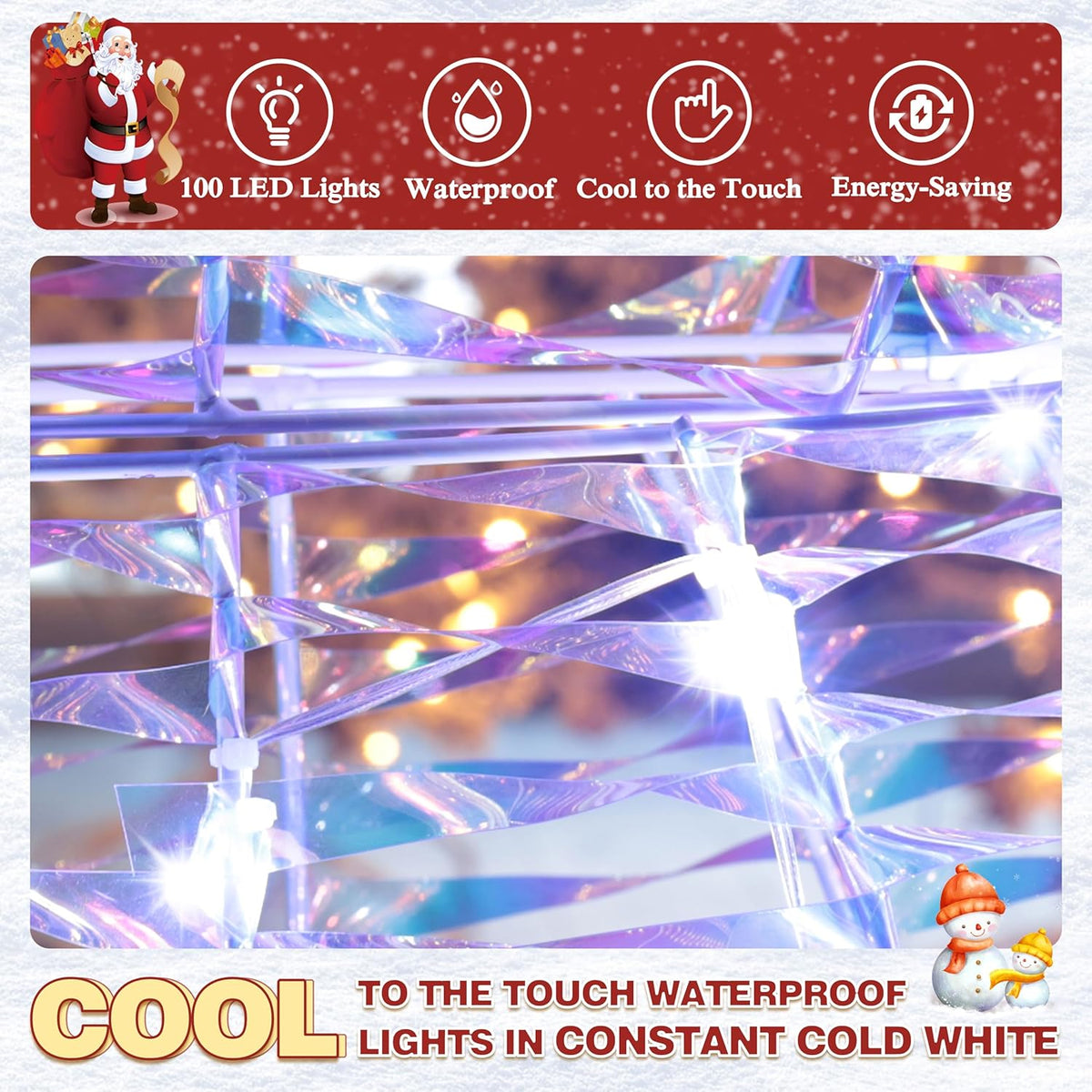 4.5FT Lighted Snowman for Christmas Decoration, 3D Pre-Lit Iridescent Snowman Xmas Decor with 100 LED Lights, Glittered Standing Holiday Display for Outdoor, Indoor