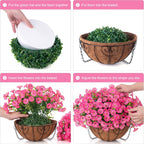 Artificial Faux Hanging Plants Flowers Basket for Outdoors Outside Spring Summer Decoration, Silk Pink Morning Glory in Planter UV Resistant Look Real Fake Flowers for Porch Patio Balcony Home Yard