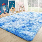 5x7 Tie-Dyed Blue Fluffy Soft Area Rug Non-Slip - Image 8