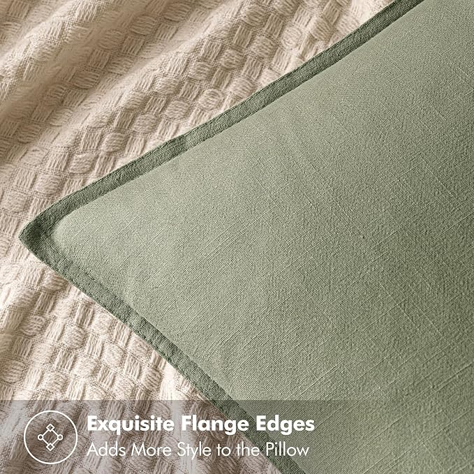MIULEE Decorative Linen Euro Sham Pillow Covers 22x22 Inch Sage Green | Boho - Image 2