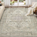 Washable Area Rugs for Living Room - 7x9 Neutral Vintage Distressed Floral Farmhouse Boho Large Soft Floor Rug Indoor Non Slip Carpet for Living Room Bedroom Dining Room Office - Brown/Tan