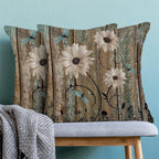 CXMEIFLY Spring Floral Pillow Covers 18 x 18 Inch Set of 2 for Brown Wood Texture Daisy Flowers Decor Throw Pillows Dragonfly Plant Floral Outdoor Decorative Cushion Cases for Couch Bed Decorations