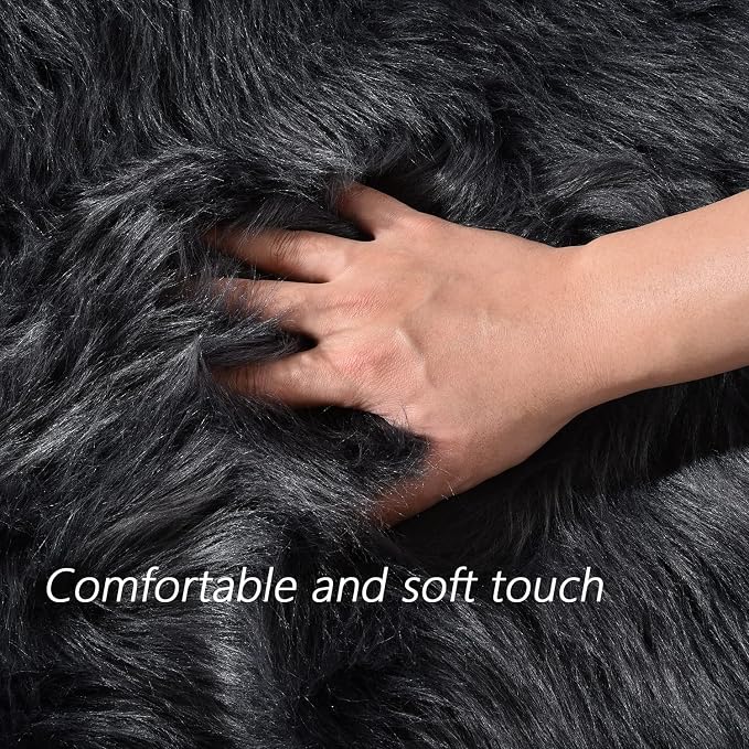 Latepis Dark Grey Round Rug 3ft Faux Fur Circle Rug Fluffy Furry Fuzzy Rug - Image 4