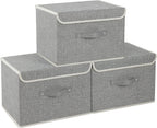Fabric Storage Bins Cube Organizers with Flip-Top Lid and Handles,Storage Boxes for Organizing Home,Office,and Closet,Grey,3 Pack 15 x 9.8 x 9.8 in
