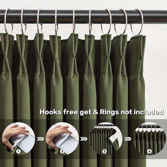 Olive Pinch Pleated Curtains 108 Inches Long - Image 2