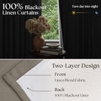 Taupe Grey Linen Blackout Pleated 105 Inch Curtains - Image 2