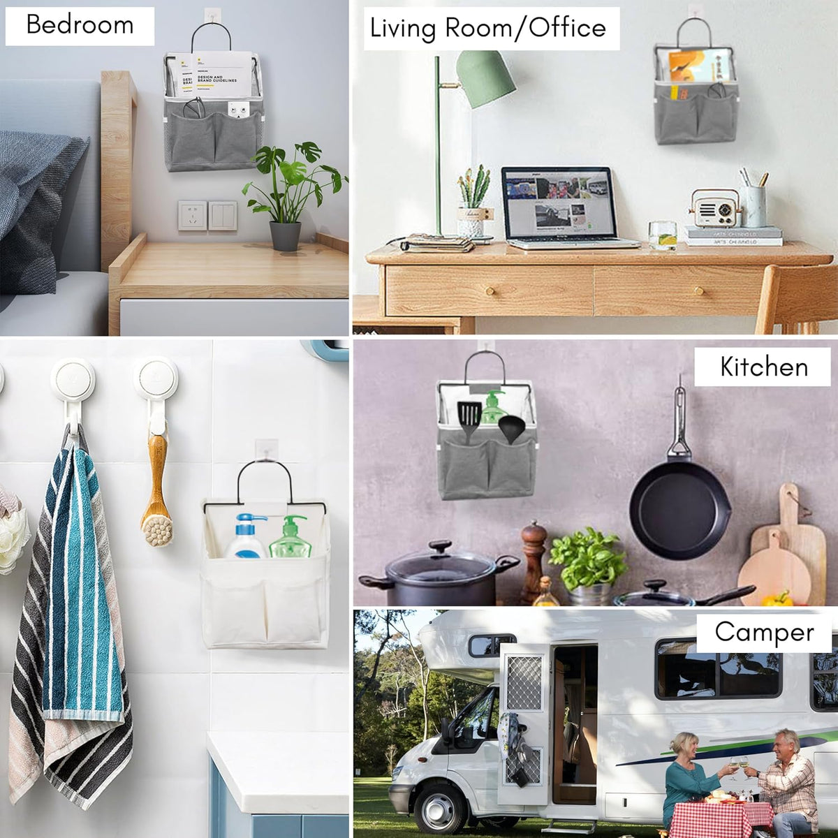 1pcs Small Wall Hanging Baskets for Organizing, Hanging Storage Bag as Over the Door Organizer, Wall File Organizer, Rv Storage and Organization. For Bedroom, Office, Camper (1pcs Gray)