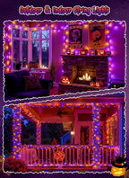 Brightown 2 Pack Halloween Solar String Lights Outdoor, Total 144Ft 400 LED Solar Lights Outdoor Waterproof with 8 Modes for Patio Tree Garden Party Decorations (Orange&Purple)