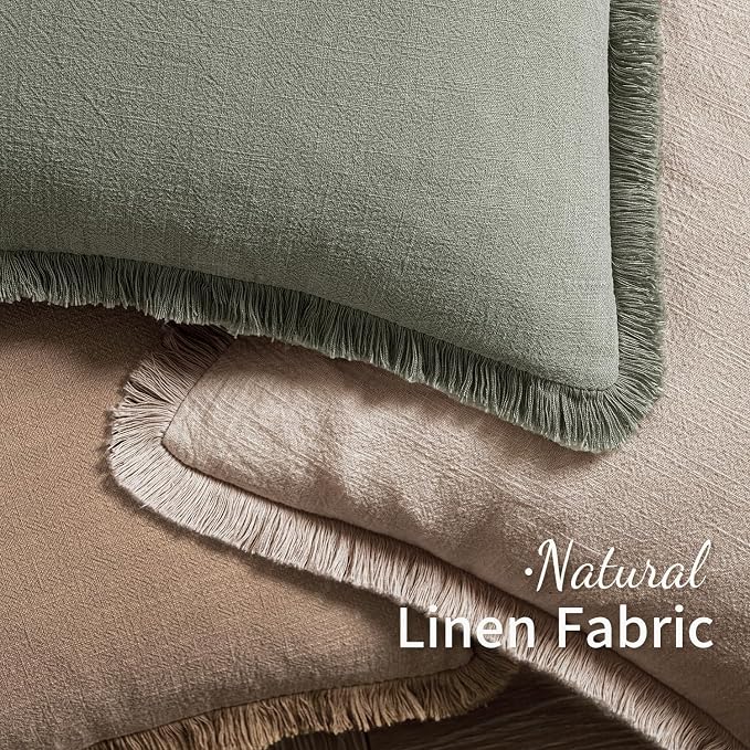 MIULEE Boho Natural Linen Fringe Decorative Euro Throw Pillow Covers 24x24 | - Image 5