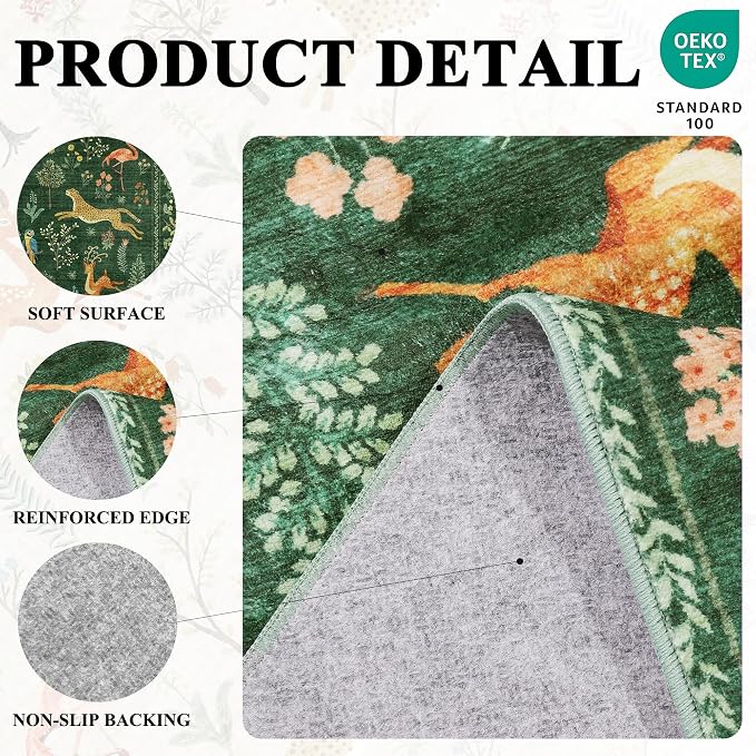 DUKINO 9x12 Area Rug for Living Room, Washable Animal Rug Non Slip, Non-Shedding - Image 5
