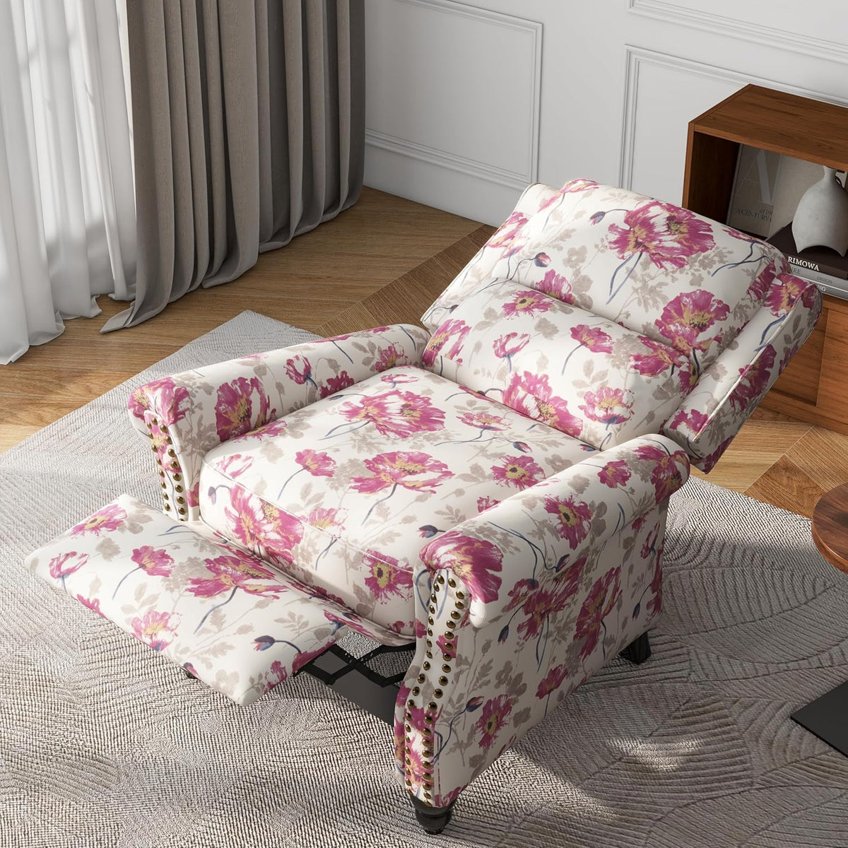 UIXE Pushback Recliner Chairs Set of 2, Fabric Armchair Push Back Accent Chair, Rivet Trim Club Chair Home Theater Overstuffed Single Sofa Reading Seat for Living Room, Pattern