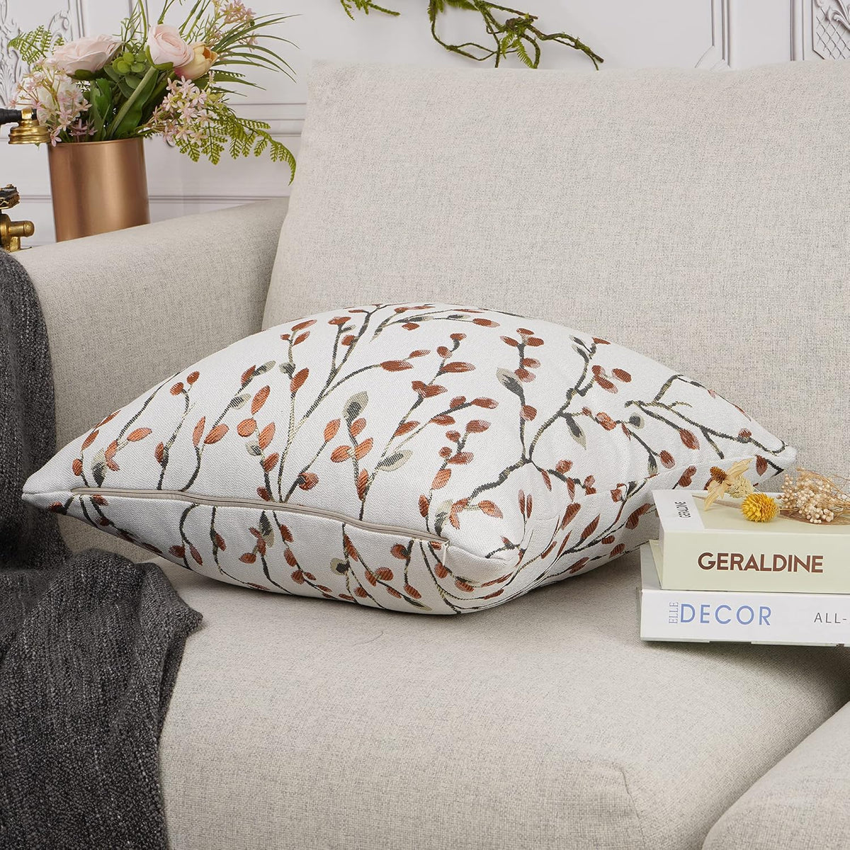 YOUR SMILE Classical Embroidery Jacquard Orange Square Decorative Throw Pillow Case Cushion Cover 18x18 inch