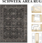 Schweek 10x14 Washable Area Rug Black Neutral Vintage Distressed Dark Rugs | - Image 2