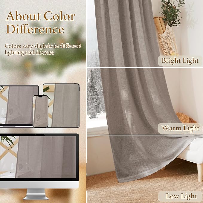 RYB HOME Sheer Curtains 108 inches, Extra Long Floor to Ceiling Curtains | - Image 7