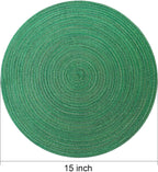 AHHFSMEI Round Braided Placemats Set of 6 Round Table Mats for Dining Tables Natural Woven Heat Resistant Place mats 15 Inch (Christmas Green, 6)