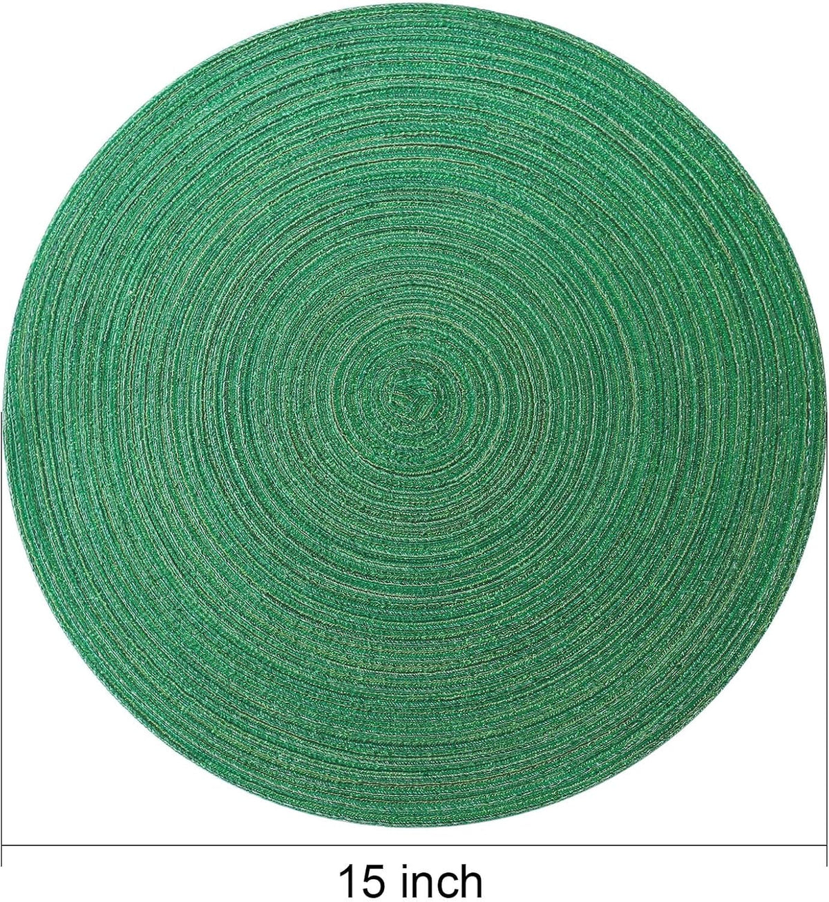 AHHFSMEI Round Braided Placemats Set of 6 Round Table Mats for Dining Tables Natural Woven Heat Resistant Place mats 15 Inch (Christmas Green, 6)