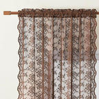 YJ YANJUN Vintage Lace Curtains 96 Inches Long-Victorian Floral Sheer Brown - Image 2
